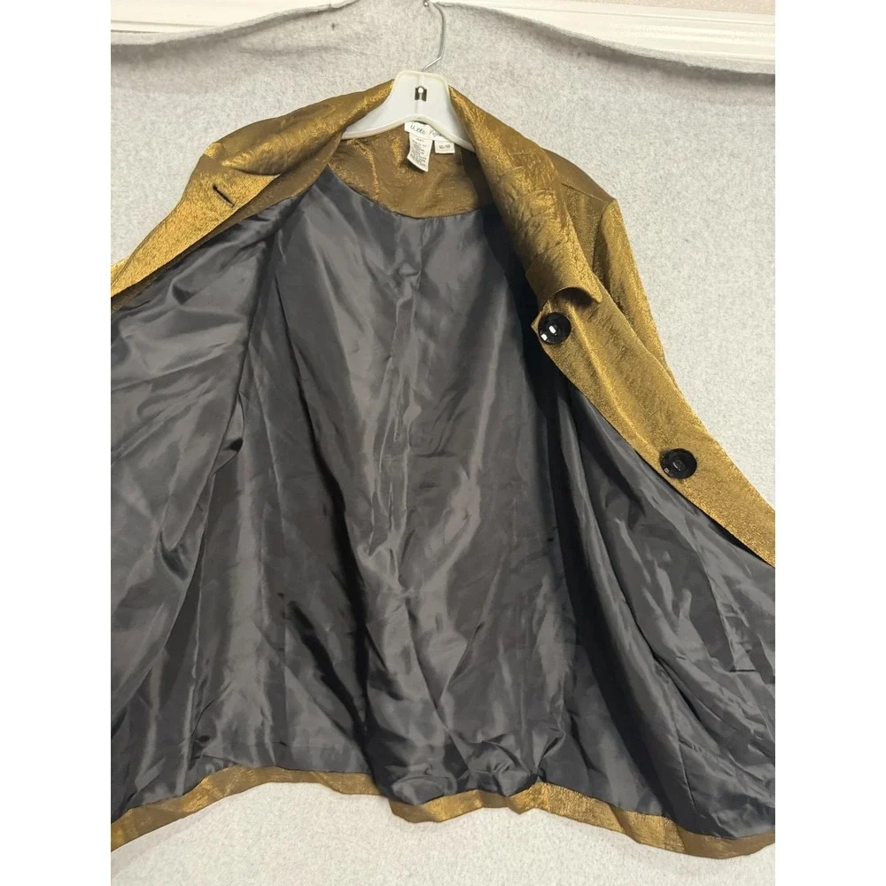 Ulla Popken Coat Womens 16/18 Gold Satin Button Front Collared Lined Evening